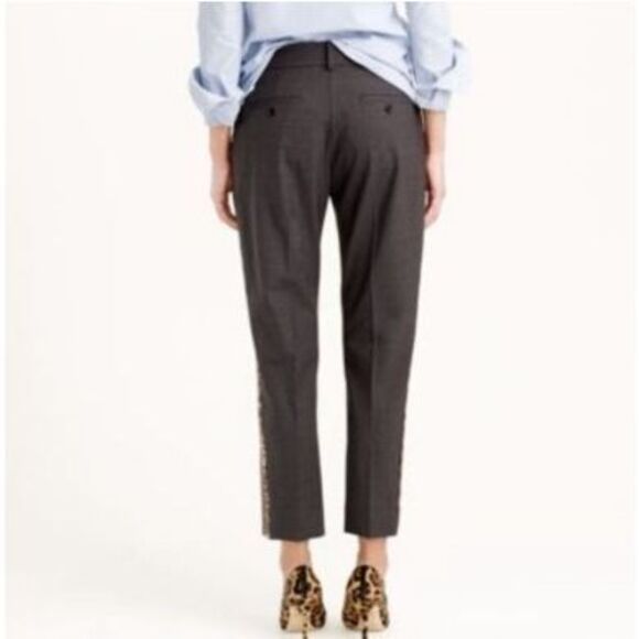 J.Crew Ludlow Sequin Tuxedo Stripe Cropped Grey Wool High Rise Pants Womens 10  - Picture 7 of 14